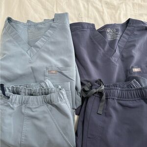 Figs Light Blue and Navy Scrub Set